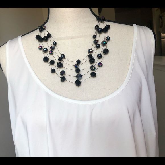 Floating bead faceted dichroic 5 strand, black, necklace EL - Picture 5 of 7